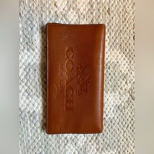 Coach leather check book wallet, cognac
